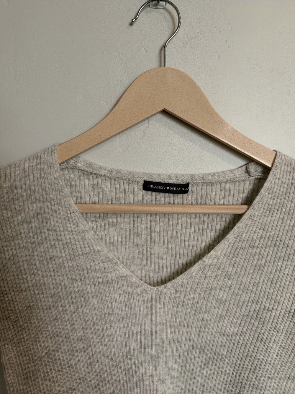 Brandy Melville Gray Ribbed V-Neck Sweater